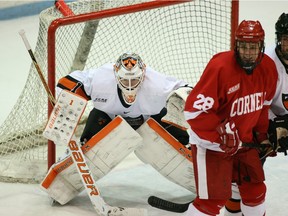 Goalie Mike Condon, now with the Canadiens, in action with Princeton University during game against Cornell in Princeton, N.J., on Nov. 9, 2012.