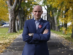 Liberal Jean-Yves Duclos, who was elected as the MP for the riding of Quebec, on René Lévesque Blvd. in Quebec City on Oct. 13, 2015.
