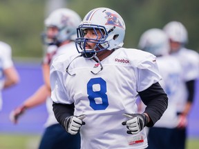 SHERBROOKE, QUE.: MAY 31, 2015 -- Nik Lewis takes part in the Montreal Alouettes training camp at Bishop's University in Lennoxville, Quebec on Sunday, May 31, 2015. (Dario Ayala / Montreal Gazette)  0625 alouettes preview Barrie