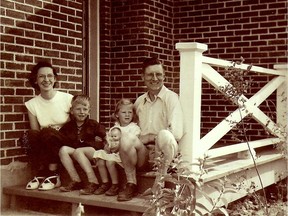The Walbridge family sit on the steps of the family home at 196 Lakeview Ave. in Pointe-Claire in 1950. Stephen Waldbridge, seated on the right, went on to live in the house for 60 years until he was 95 years old. The photo is included in the family-themed 2016 calendar published by the Societe pour la Sauvegarde du Patrimoine de Pointe-Claire. (Photo courtesy of the SSPPC.)