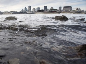 The waters of the St. Lawrence River flow past the city of Montreal Wednesday, November 11, 2015. The city met the press today to detail the fallout of its decision to dump 4.9 billion litres of untreated wastewater into the St. Lawrence to repair parts of its sewage system.