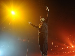 The Weeknd performs on stage at Barclays Center on Nov.18, 2015, in New York City. They perform Tuesday, Nov. 24, 2015, at the Bell Centre in Montreal.