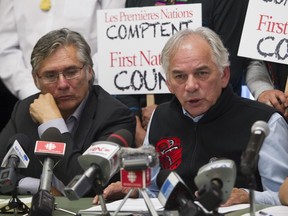 Ghislain Picard, chief of the Assembly of First Nations of Quebec and Labrador speaks at a press conference of Quebec first nations chiefs on Tuesday, October 27, 2015.