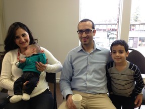 Harout Sarajian with wife Arda Sarkis, Eddie, 6, and Serge, 2 months, came as refugees from Syria to Montreal in November 2014. Sarajian is employed as a machinist and is studying French full time.