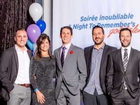 From left: Mark Broady, co-founder, A Night to Remember fundraiser event for the Alzheimer Society of Montreal; Susan Consorte, event sponsor, Scott Broady, co-founder; Nikolas Klimis, sponsor; David Gold, co-founder.