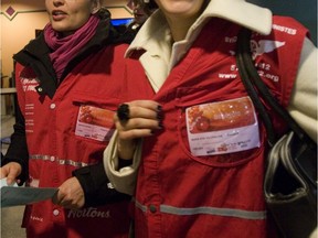 Isabelle Lacasse (left) and Marie-Eve Villeneuve (right) are volunteer drivers as as the Operation Nez Rouge kicks off its 2008 season and boasts a new expanded command centre at Cegep de Vieux Montreal  in Montreal, Friday, Dec. 05, 2008.