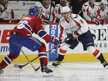 Montreal Canadiens P.K Subban defends against Washington Capitals Alex Ovechkin during National Hockey League game in Montreal Thursday December 3, 2015.