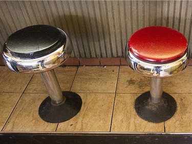 The bar stools at Moe's-Casse-Croute-du-Coin Friday, December 4, 2015. The 24-hour greasy spoon is set to close Monday, December 7, 2015.