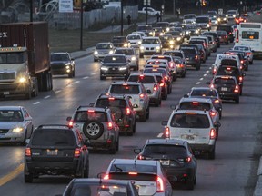 Traffic in both directions fills up Notre Dame St. east of Frontenac St. in Montreal Wednesday December 09, 2015.  Recent plans have called for the street to be widened.