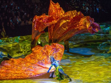 Artists perform during Cirque du Soleil's Toruk - The First Flight at the Bell Centre in Montreal.