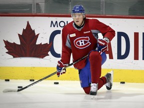 Alexander Semin, taking a knee during practice last month, had one goal and three assists in 15 games for the Canadiens this year.
