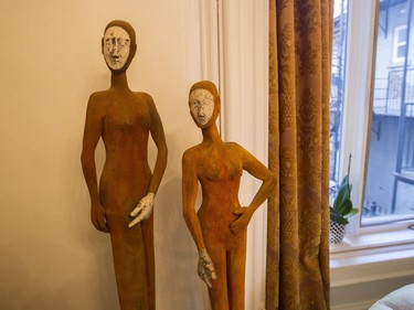 Sculptures by artist Peter Kiss in the home of Will Rafuse and Kim Johnson in Montreal.