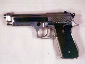 A photo of a handgun shown as evidence at the murder trial of Leslie Greenwood.