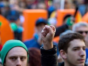 About 100,000 people took part in coalition of public-sector unions demonstration in Montreal Oct. 3, 2015.