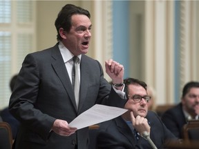 Quebec Opposition Leader Pierre-Karl Peladeau questions the government on health, during question period Thursday, December 3, 2015 at the legislature in Quebec City.