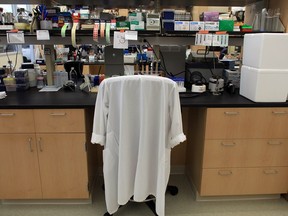 Laboratory equipment is viewed at the University of Connecticut in Farmington, Connecticut.
