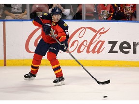 Jaromir Jagr of the Florida Panthers passes the puck during a game against the Washington Capitals on Dec. 10, 2015, in Sunrise, Florida.