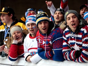 Boston Bruins and Montreal Canadiens fans look on prior to the stadium prior to the 2016 Bridgestone NHL Winter Classic at Gillette Stadium on January 1, 2016 in Foxboro, Massachusetts.