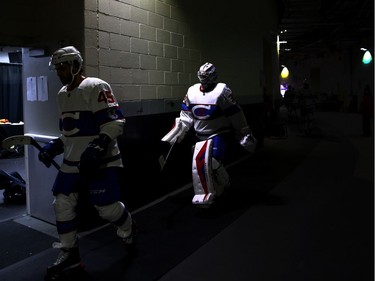 Mike Condon #39 of the Montreal Canadiens walks to the locker room between periods against the Boston Bruins during the 2016 Bridgestone NHL Winter Classic at Gillette Stadium on January 1, 2016 in Foxboro, Massachusetts.