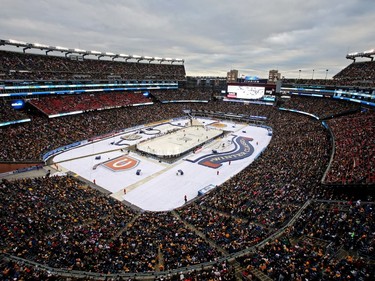 A general view as the Montreal Canadiens play the Boston Bruins during the 2016 Bridgestone NHL Winter Classic at Gillette Stadium on January 1, 2016, in Foxboro, Massachusetts.