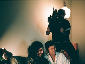 Bernardino Femminielli and Alex Zhang Hungtai on the set of Mitchell Stafiej's film A.