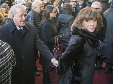 Former prime minister Brian Mulroney and his wife Mila arrive for the funeral for René Angélil, late husband of singer Céline Dion, at Notre-Dame Basilica Friday, January 22, 2016 in Montreal. Angélil passed away at the age of 73 after a lengthy battle with throat cancer.