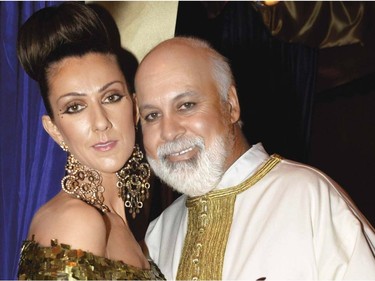 French Canadian singer Céline Dion(L) and her then husband-manager René Angélil(R) pose after renewing their marriage vows at Caesars Palace Hotel in Las Vegas.