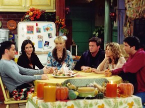 Matthew Perry (third from right) will introduce his former Friends co-stars via satellite during an NBC special honouring sitcom director James Burrows.