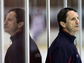In 2008, head coach Guy Carbonneau of the Montreal Canadiens watched his team practice.