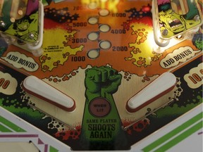 In this Dec. 16, 2013 photo, flippers and bumpers are shown on the 1979 Incredible Hulk pinball machine at the Seattle Pinball Museum in Seattle. The museum allows visitors who pay the admission fee to play unlimited rounds on the machines, which range from the 1960s to modern-day games.