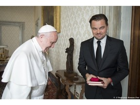 Leonardo DiCaprio tried out his halting Italian during a private audience with Pope Francis at the Vatican on Thursday, Jan. 28, 2016.
