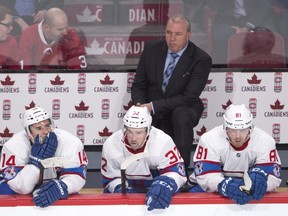 Canadiens head coach Michel Therrien looks on during the final minute of the club's 4-1 loss to the Boston Bruins on Jan. 19, 2016, in Montreal.