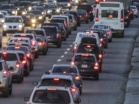 Traffic in both directions fills up Notre Dame St.