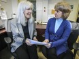 Outgoing director of West Island Citizen Advocacy, Mary Clare Tanguay, left, and her replacement, Marie Fournier, at the group's office in Pointe-Claire on Monday January 11, 2016.  The organization marks its 40th anniversary this year.  (John Mahoney / MONTREAL GAZETTE)