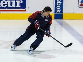 Canadiens goaltender Carey Price skates at the Bell Sports Complex in Brossard before the team's practice on Jan. 13, 2016.