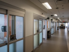 A view of hospital hallway in the new K Pavilion at the Jewish General Hospital during a media tour in Montreal on Monday, Jan. 18, 2016.