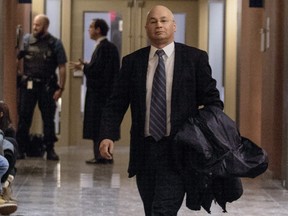 Francesco Fazio enters the courtroom for sentencing in Montreal on Tuesday Jan. 19, 2016. Fazio was sentenced to 20 months in jail for trying bribe a restaurant owner.