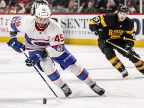 The development of blue-liner Mark Barberio, above, and the acquisition of Victor Bartley open the door to the possibility of the Canadiens dealing a defenceman.