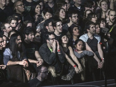 Muse fans sing along with the band during concert at the Bell Centre in Montreal Wednesday January 20, 2016.