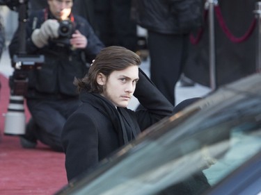René-Charles arrives at the funeral for his father René Angélil at the Notre Dame Basilica in  Montreal, Friday January 22, 2016.