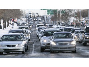 Traffic heads north on Sources Rd. between De Salaberry Blvd. and Brunswick Blvd. in Dollard des Ormeaux, on Friday January 22, 2016. (John Mahoney / MONTREAL GAZETTE)