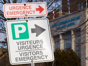 A general view of the emergency sign at the main entrance at St. Mary's Hospital seen from Lacombe Ave. in Montreal on Monday, January 25, 2016.