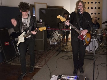 Robbie MacArthur, left, Sheenah Ko, Jace Lasek and Kevin Laing of the Besnard Lakes rehearse at Breakglass Studios in Montreal on Monday, January 4, 2016.