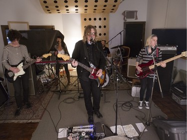 The Besnard Lakes rehearse at Breakglass Studios in Montreal on Monday, January 4, 2016. From left: Robbie MacArthur, Sheenah Ko, Jace Lasek, Kevin Laing, Olga Goreas.