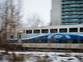 An AMT commuter train drives in 2015.
