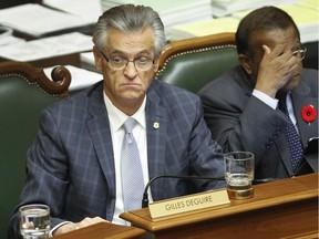 Borough mayor for Montréal-Nord and Montreal City Councillor Gilles Deguire, participates in the monthly meeting at the Montreal city council meeting on Monday October 26, 2015. (Marie-France Coallier / MONTREAL GAZETTE)