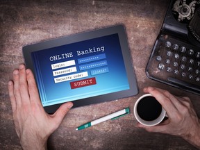 Online banking on a tablet, with security to log in.