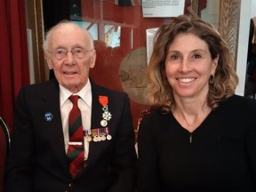 Peter Bloor Hughes and Dr. Annick Terret-Hans.  at the Hudson Legion after receiving his medal from the French government on Friday, Jan. 8, 2016. (Photo courtesy Senator Larry Smith's office)