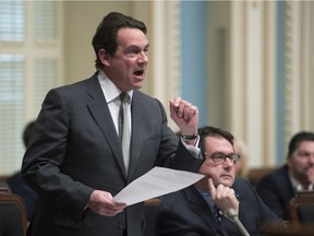 Quebec Opposition Leader Pierre-Karl Peladeau questions the government on health, during question period Thursday, December 3, 2015 at the legislature in Quebec City.