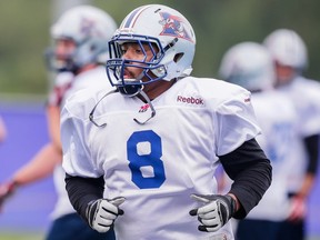 Nik Lewis takes part in the Montreal Alouettes training camp at Bishop's University in Lennoxville, Quebec on Sunday, May 31, 2015. (Dario Ayala / Montreal Gazette)